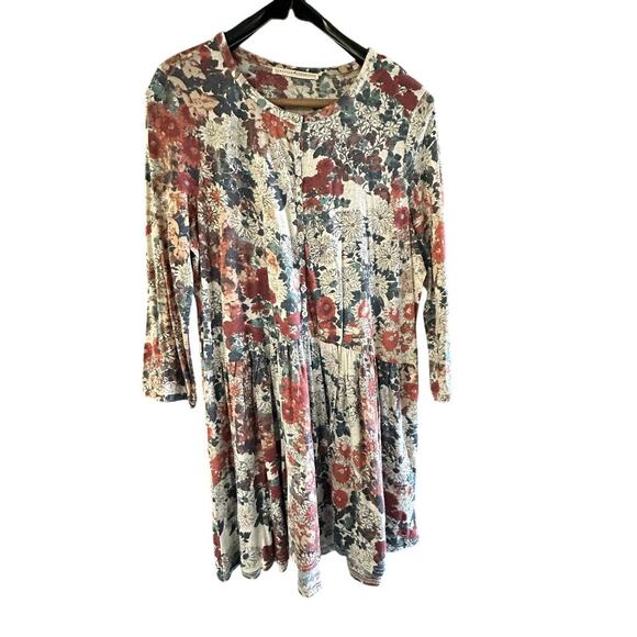 Peruvian Connection Floral Long Sleeve Button Baby Doll Dress Size Medium - Picture 1 of 9